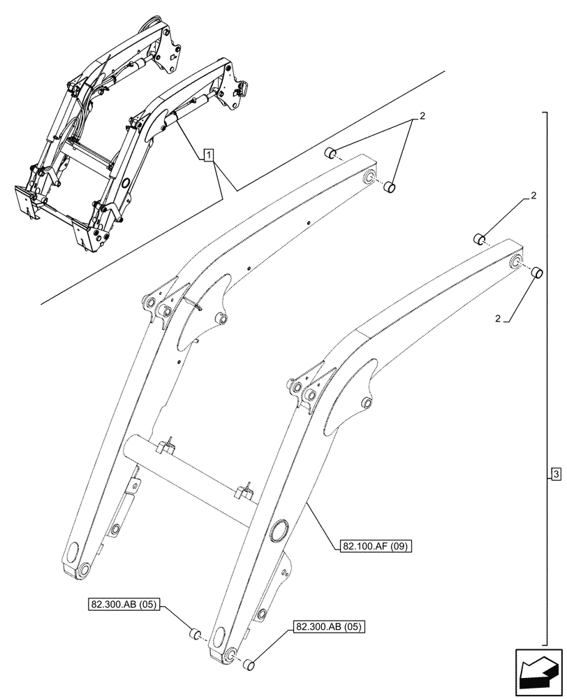 Схема запчастей Case IH FARMALL 100C - (82.100.AA[05]) - VAR - 336740, 336742 - LOADER ARM, BUSHING, W/O SELF-LEVELING (82) - FRONT LOADER & BUCKET