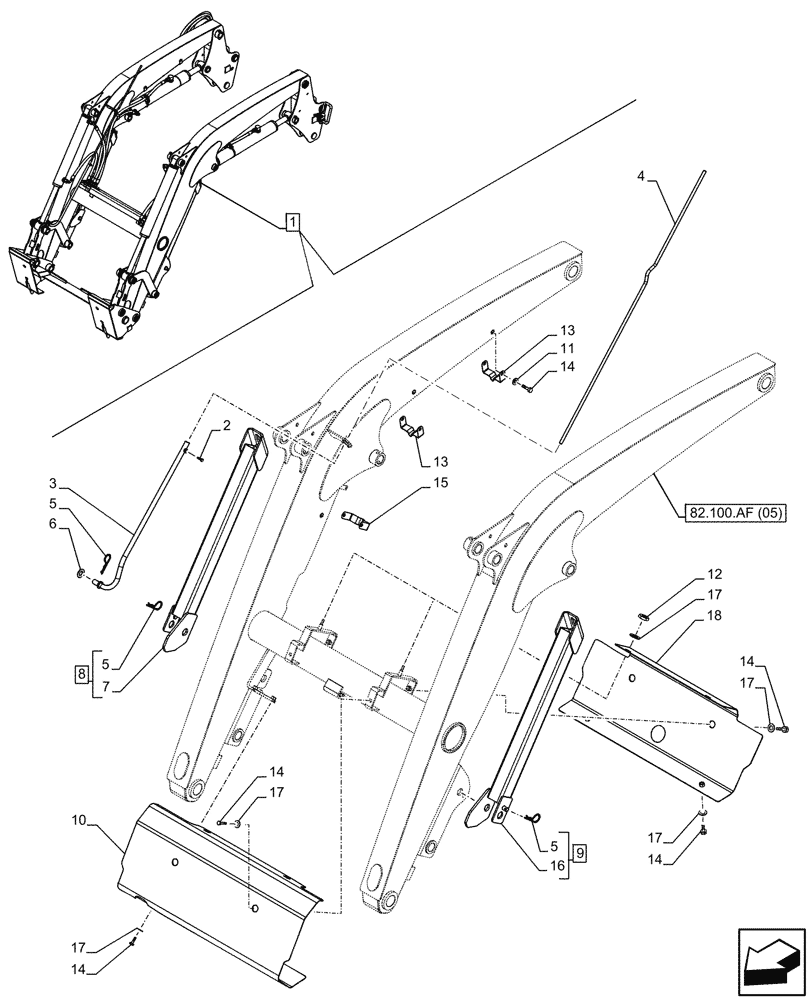 Схема запчастей Case IH FARMALL 90C - (82.100.AF[06]) - VAR - 336732, 336914 - LOADER ARM, LOCKING DEVICE, LEVEL INDICATOR, W/DIVERTER, W/O SELF-LEVELING (82) - FRONT LOADER & BUCKET