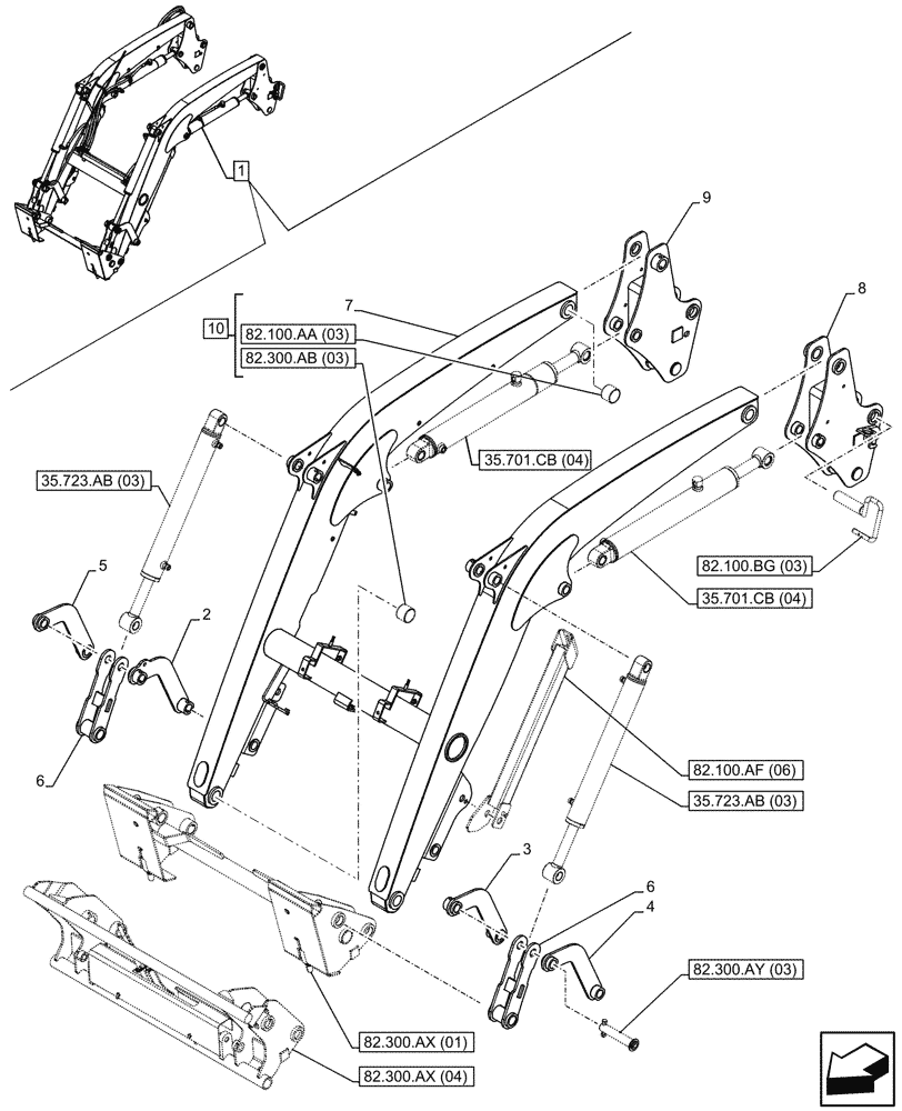 Схема запчастей Case IH FARMALL 100C - (82.100.AF[05]) - VAR - 336732, 336914 - LOADER ARM, ARM/LIFTING DEVICE, W/DIVERTER, W/O SELF-LEVELING (82) - FRONT LOADER & BUCKET