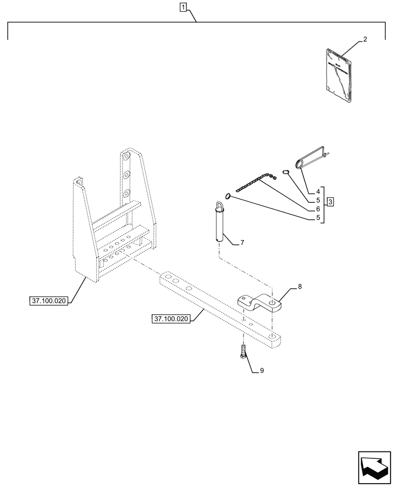 Схема запчастей Case IH FARMALL 110U - (88.100.037[17]) - DIA KIT, DRAWBAR AND HITCH (88) - ACCESSORIES