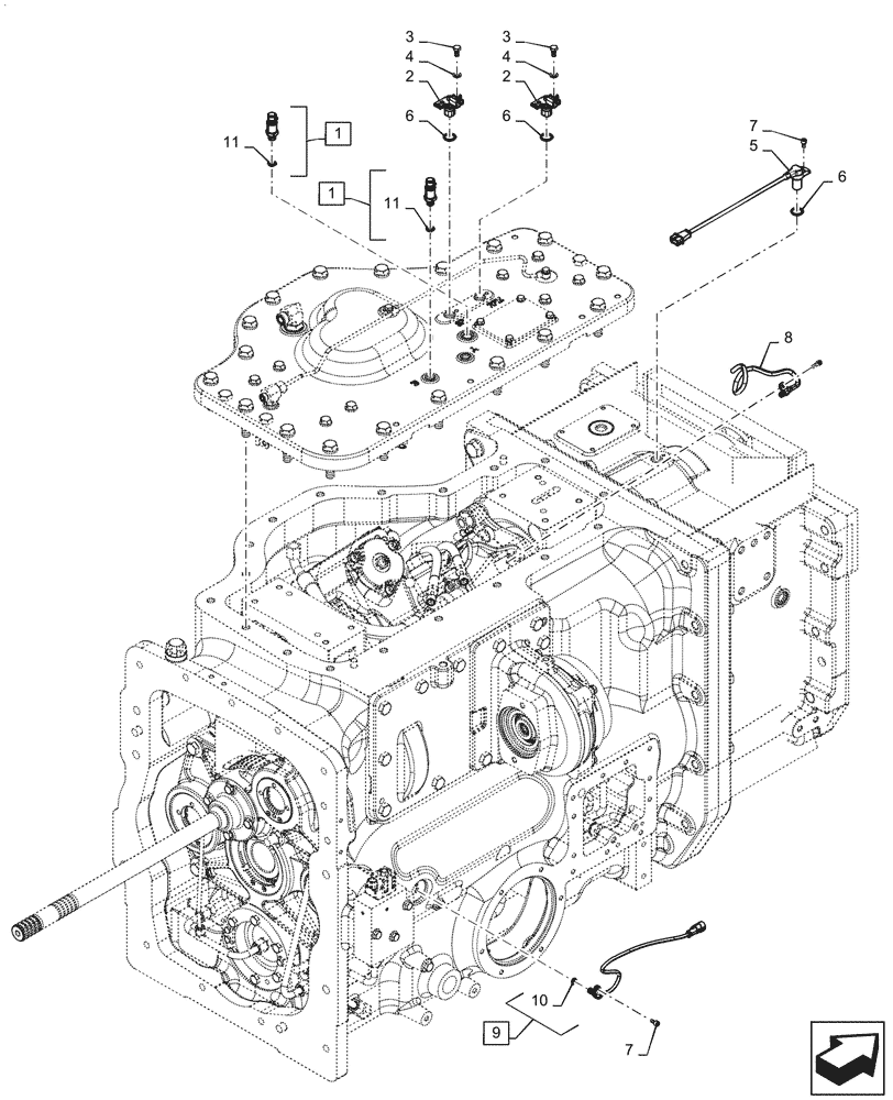 Схема запчастей Case IH MAGNUM 340 - (55.020.AB[01]) - VAR- 429334, 429335 - SENSORS, TRANSMISSION, CVT (55) - ELECTRICAL SYSTEMS