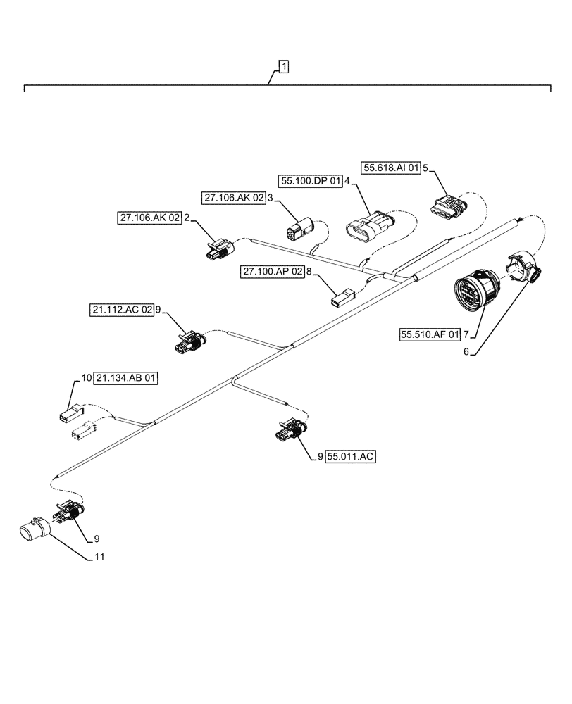 Схема запчастей Case IH FARMALL 110A - (55.024.AA[02]) - VAR - 391610 - TRANSMISSION, HARNESS, CAB (55) - ELECTRICAL SYSTEMS