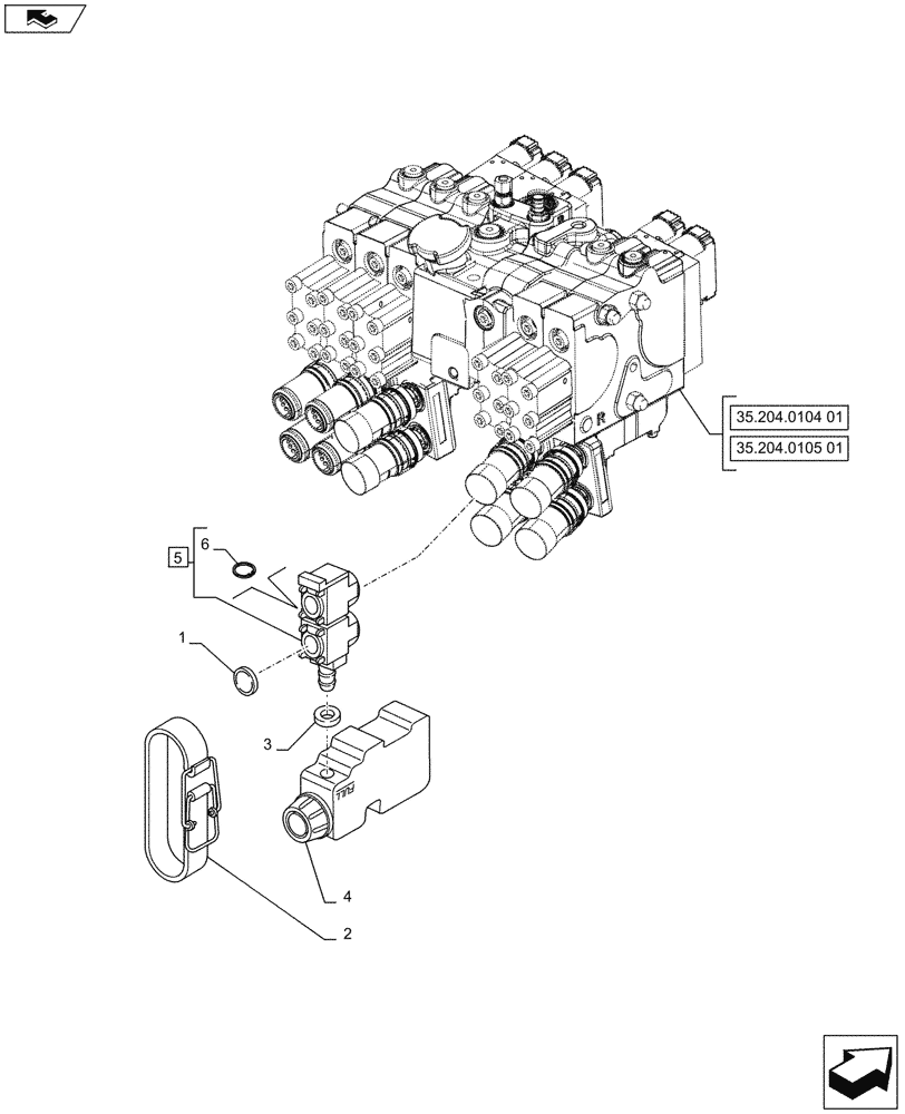 Схема запчастей Case IH PUMA 230 - (35.204.0104[03]) - 5 REMOTE CONTROL VALVES, RESERVOIR (VAR.729252-743425 / 743669) - C7411 (35) - HYDRAULIC SYSTEMS