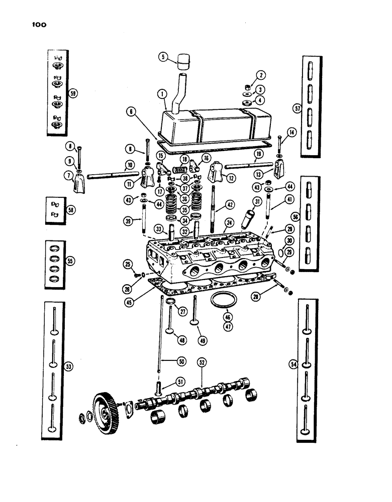 Схема запчастей Case IH 530 - (100) - CYLINDER HEAD ASSEMBLY, CASTING NO. A36876, PRIOR TO S/N 8262800, 430 AND 530 MODEL188 DIESEL ENGINE (02) - ENGINE