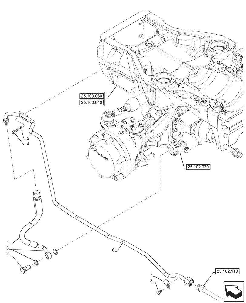 Схема запчастей Case IH FARMALL 90V - (25.102.260) - VAR - 744473 - 4WD FRONT AXLE, W/ ELECTROHYDRAULIC DIFFERENTIAL LOCK, HYDRAULIC LINE (25) - FRONT AXLE SYSTEM