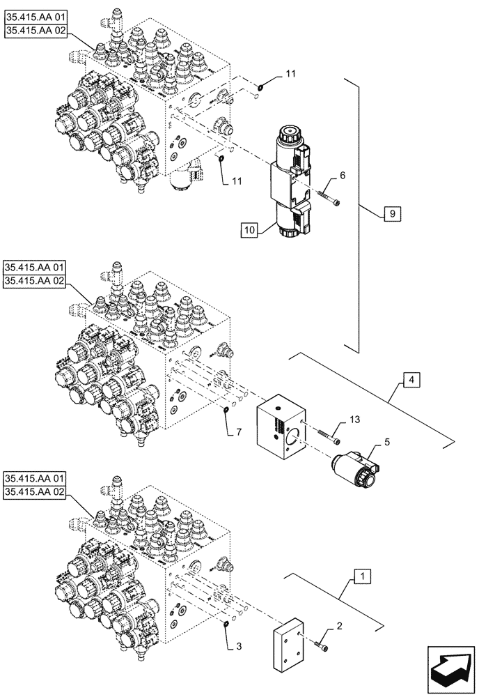 Схема запчастей Case IH WD2304 - (35.415.AA[02]) - HYDRAULIC LIFT MANIFOLD (35) - HYDRAULIC SYSTEMS