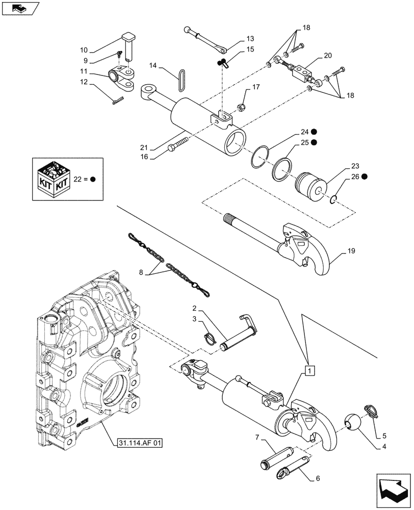 Схема запчастей Case IH MAXXUM 120 - (35.124.AJ[02A]) - THIRD - LINK SPRAG - BREAKDOWN - D7395 (35) - HYDRAULIC SYSTEMS