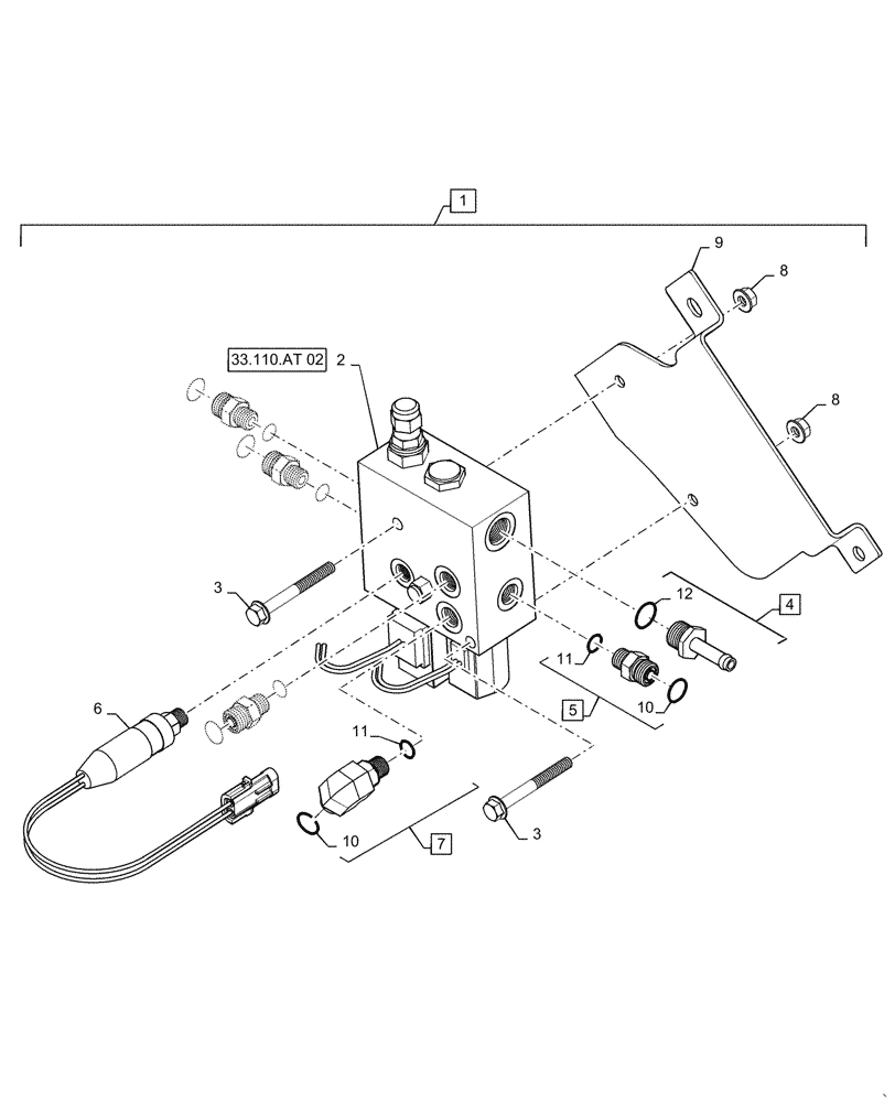 Схема запчастей Case IH 6088 - (33.110.AT[01]) - VALVE, PARKING BRAKE (33) - BRAKES & CONTROLS