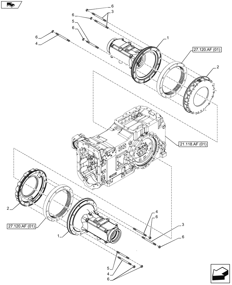 Схема запчастей Case IH MAXXUM 120 - (27.120.AI) - VAR - 332351, 391223 - FINAL DRIVE HOUSING (27) - REAR AXLE SYSTEM