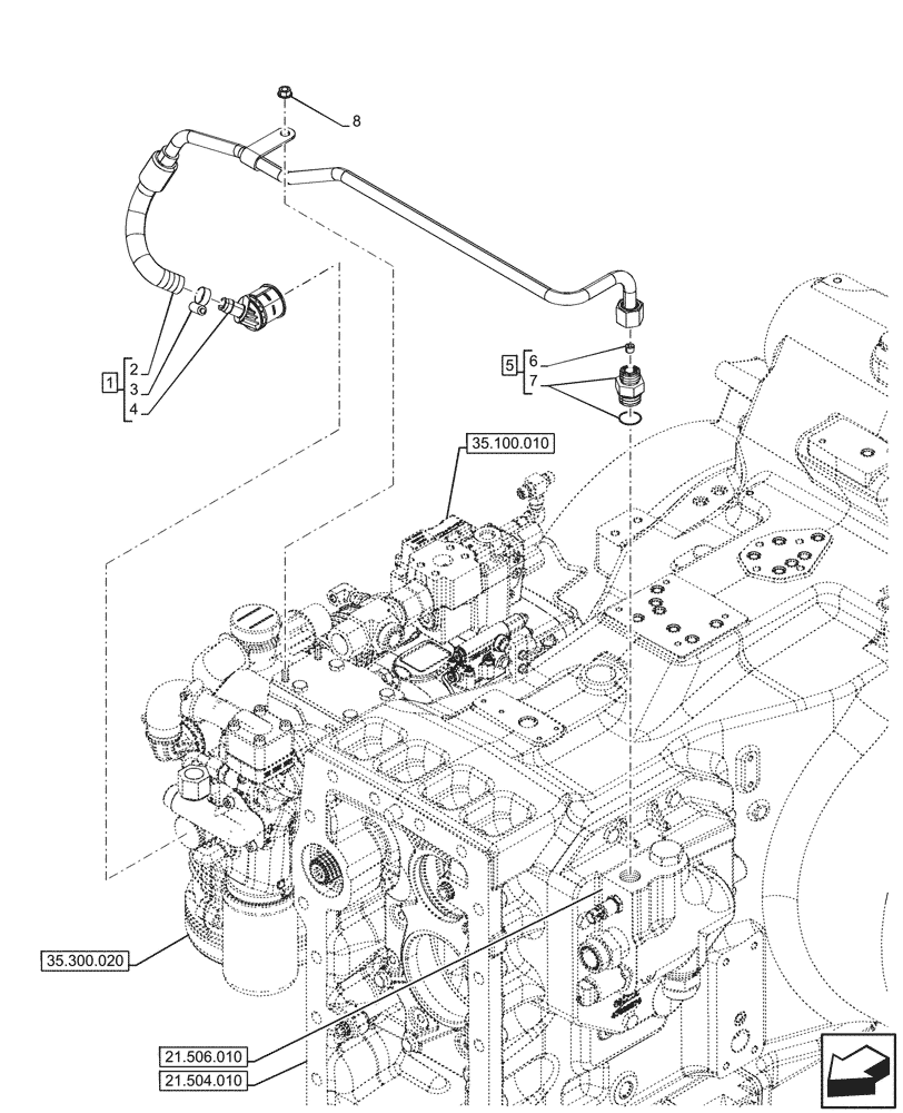 Схема запчастей Case IH OPTUM 300 CVT - (21.109.021) - VAR - 391138, 758022, 758870, 759053 - TRANSMISSION, COOLING SYSTEM LINE, SUPPLY LINES (21) - TRANSMISSION