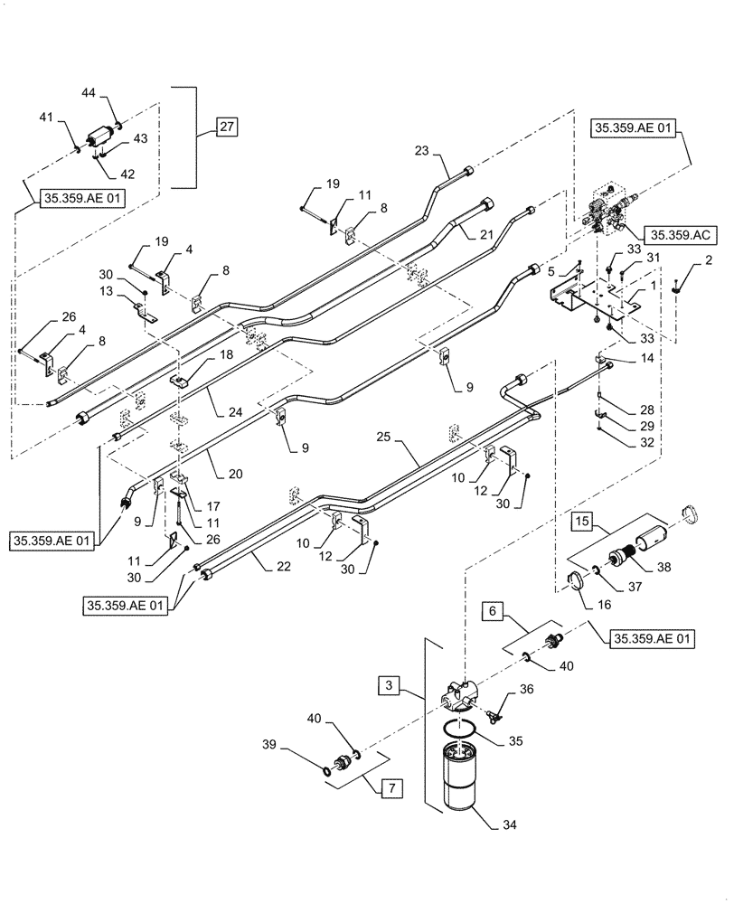 Схема запчастей Case IH 7088 - (35.359.AE[02]) - HYDRAULIC TUBE ASSY (35) - HYDRAULIC SYSTEMS