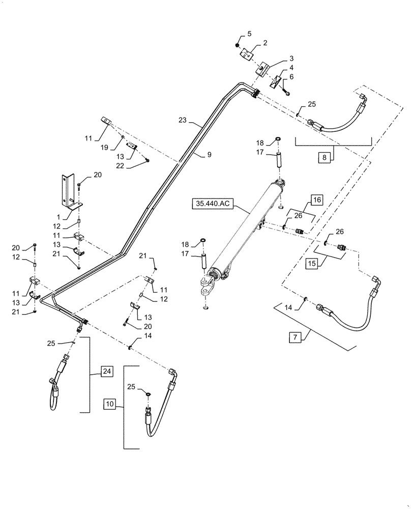 Схема запчастей Case IH 7088 - (35.440.AB) - UNLOADER SWING CYLINDER HYDRAULIC SYSTEM (35) - HYDRAULIC SYSTEMS