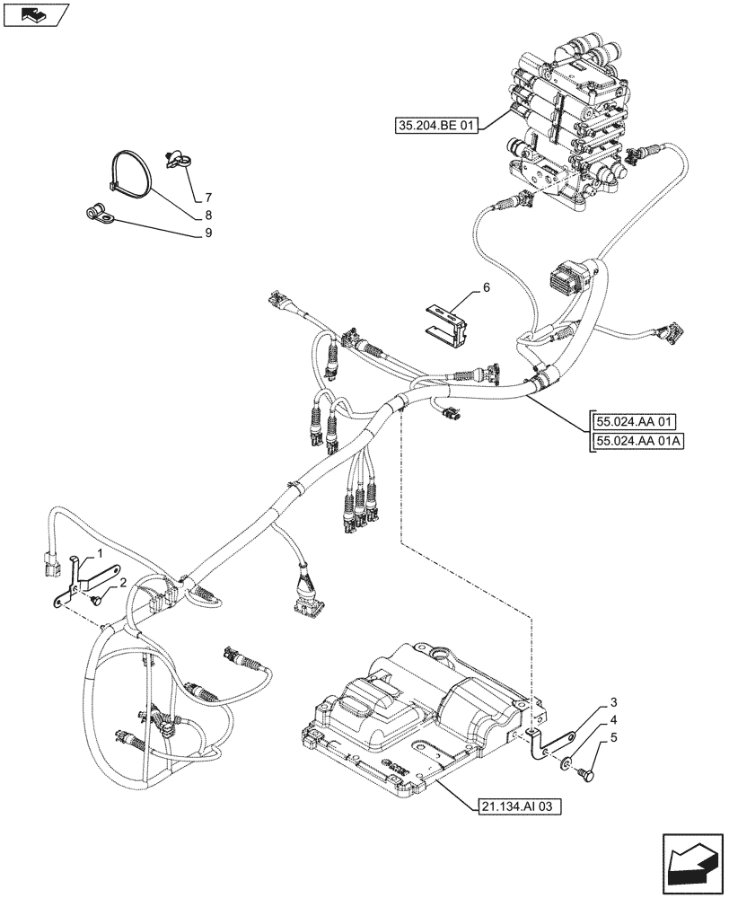 Схема запчастей Case IH FARMALL 105U - (55.024.AA[02]) - STD + VAR - 332299, 390181 - HARNESS, CLIP, BRACKET - TRANSMISSION (55) - ELECTRICAL SYSTEMS