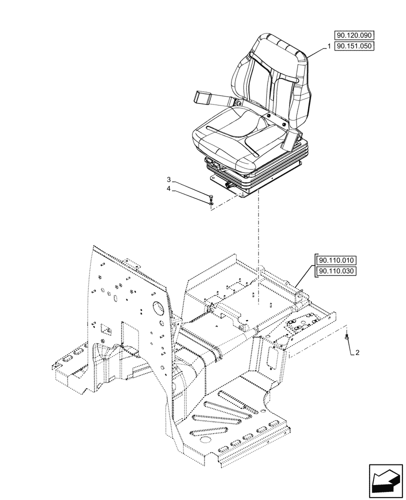 Схема запчастей Case IH FARMALL 80N - (90.120.070) - VAR - 332155 - SEAT MECHANICAL SUSPENSION, VINYL, W/O CAB (90) - PLATFORM, CAB, BODYWORK AND DECALS