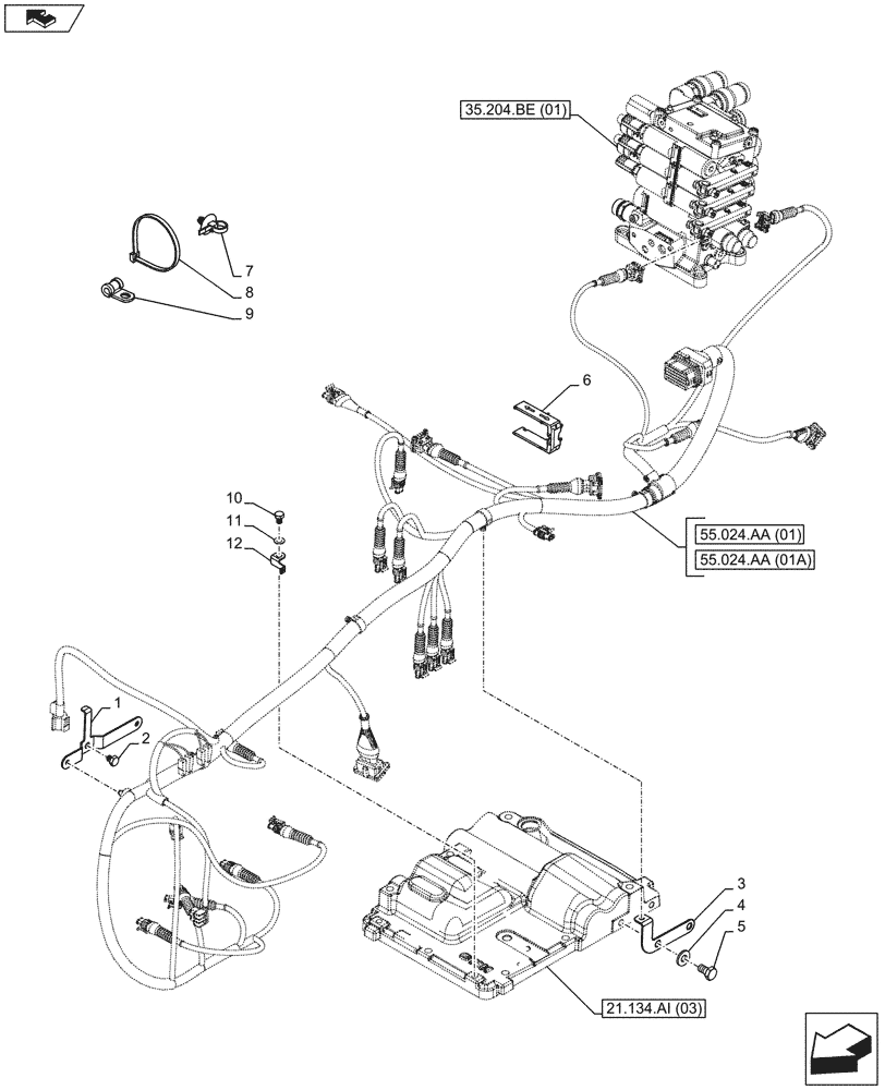 Схема запчастей Case IH FARMALL 105U - (55.024.AA[03]) - VAR - 332279 - HARNESS, CLIP, BRACKET - TRANSMISSION (55) - ELECTRICAL SYSTEMS