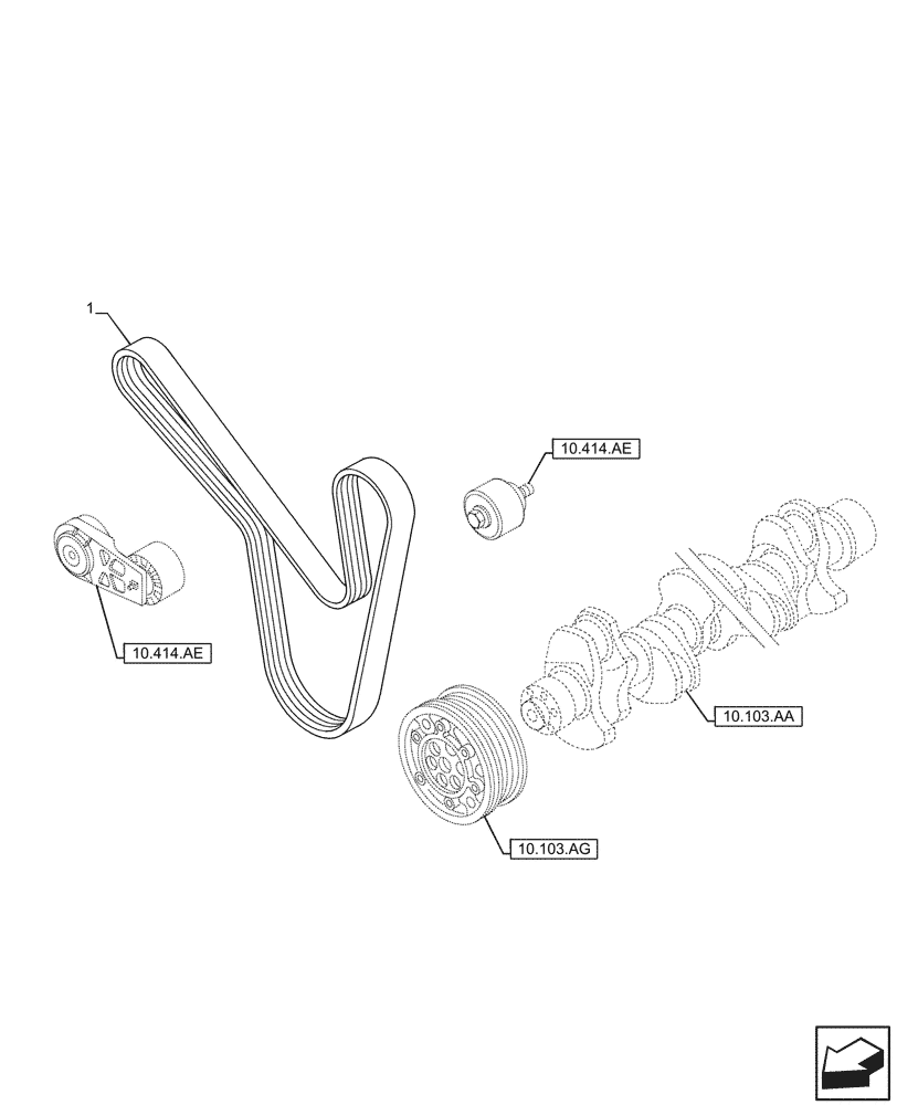 Схема запчастей Case IH F2CFE614C B003 - (10.414.BE) - BELT (10) - ENGINE