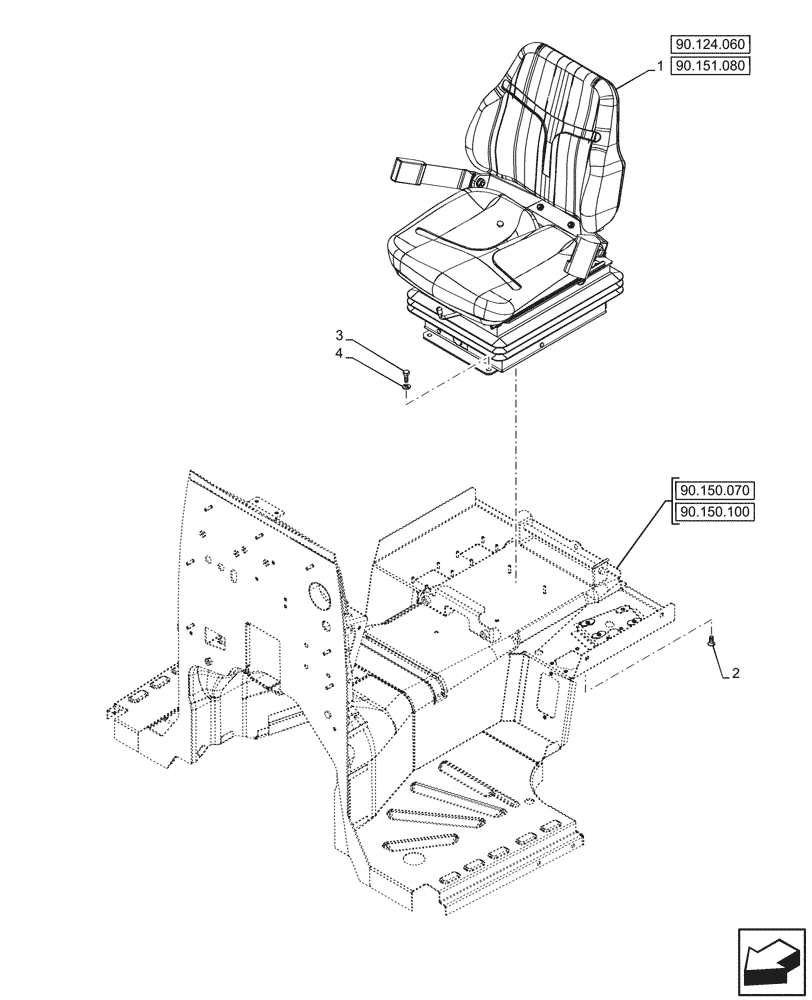 Схема запчастей Case IH FARMALL 110N - (90.124.050) - VAR - 331859 - SEAT, AIR SUSPENSION, CAB (90) - PLATFORM, CAB, BODYWORK AND DECALS