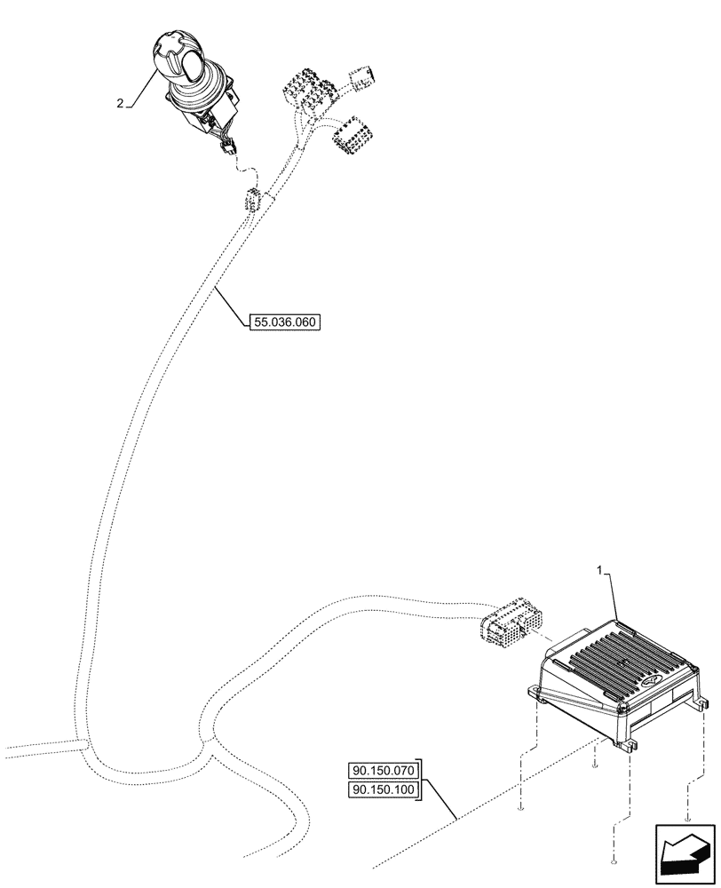 Схема запчастей Case IH FARMALL 90N - (55.036.080) - VAR - 743970 - HYDRAULIC, ELECTRONIC CONTROL UNIT, JOYSTICK (55) - ELECTRICAL SYSTEMS