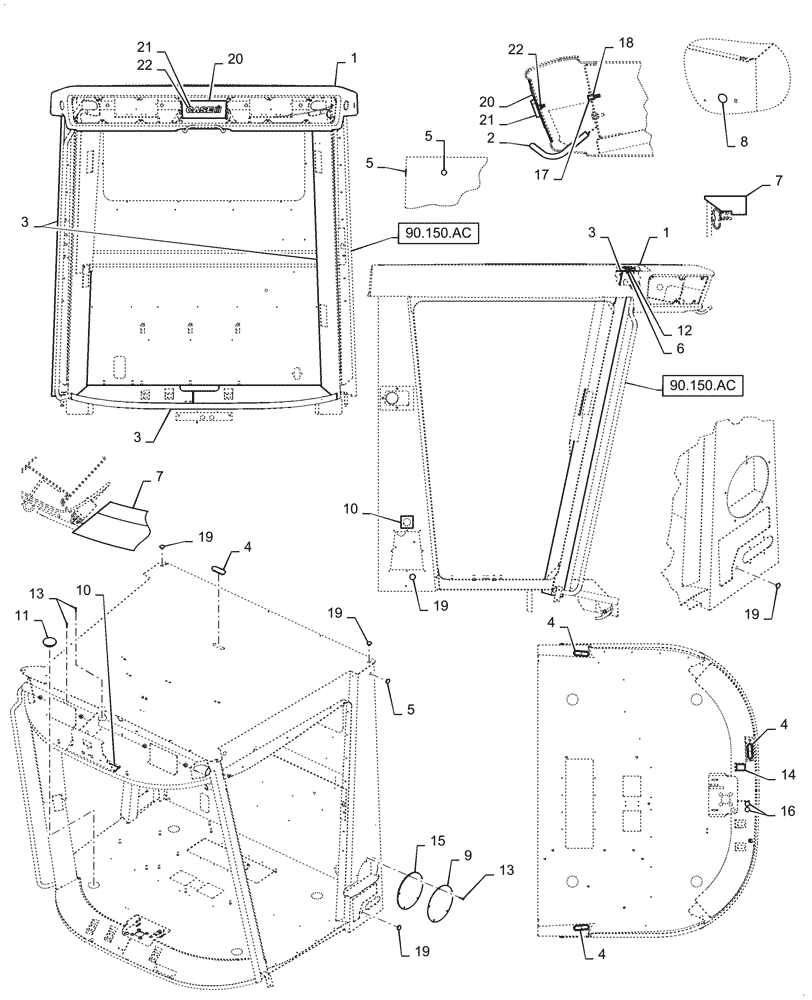 Схема запчастей Case IH 5088 - (90.150.AD) - CAB EXTERNAL TRIM (90) - PLATFORM, CAB, BODYWORK AND DECALS