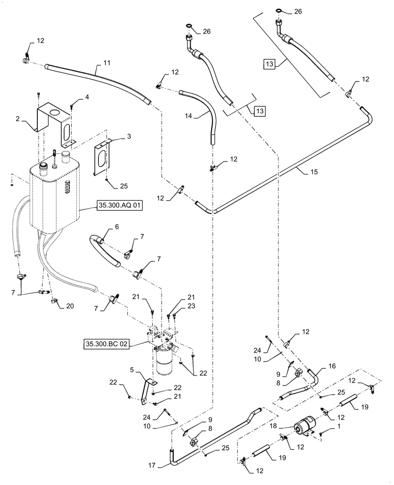 Схема запчастей Case IH 6088 - (35.300.BC[01]) - HYDRAULIC OIL COOLER LINE (35) - HYDRAULIC SYSTEMS