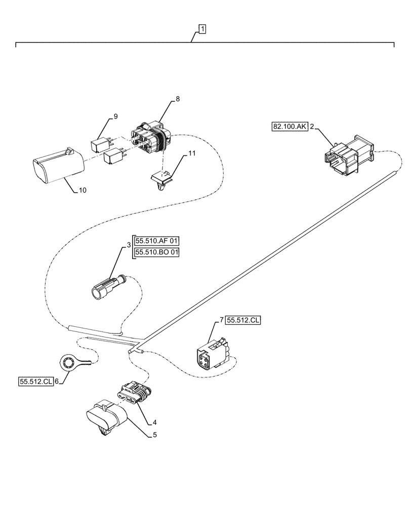 Схема запчастей Case IH FARMALL 110A - (55.415.AA[02]) - VAR - 330196 - MID MOUNT VALVE KIT, HARNESS (55) - ELECTRICAL SYSTEMS