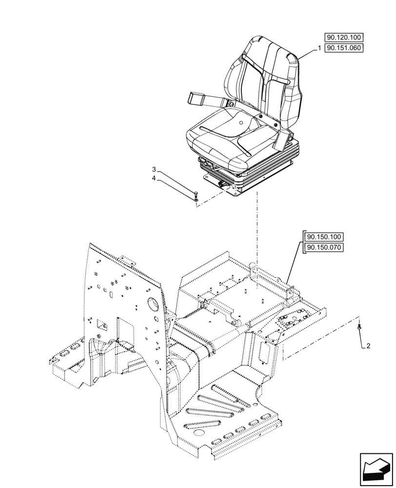 Схема запчастей Case IH FARMALL 90V - (90.120.080) - VAR - 335859 - SEAT MECHANICAL SUSPENSION, FABRIC, CAB (90) - PLATFORM, CAB, BODYWORK AND DECALS