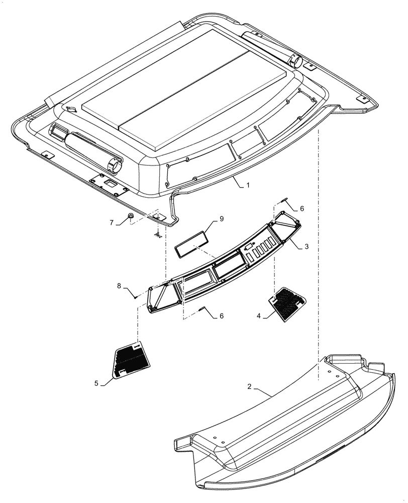 Схема запчастей Case IH 7088 - (90.160.AX) - CAB ROOF TRIM (90) - PLATFORM, CAB, BODYWORK AND DECALS
