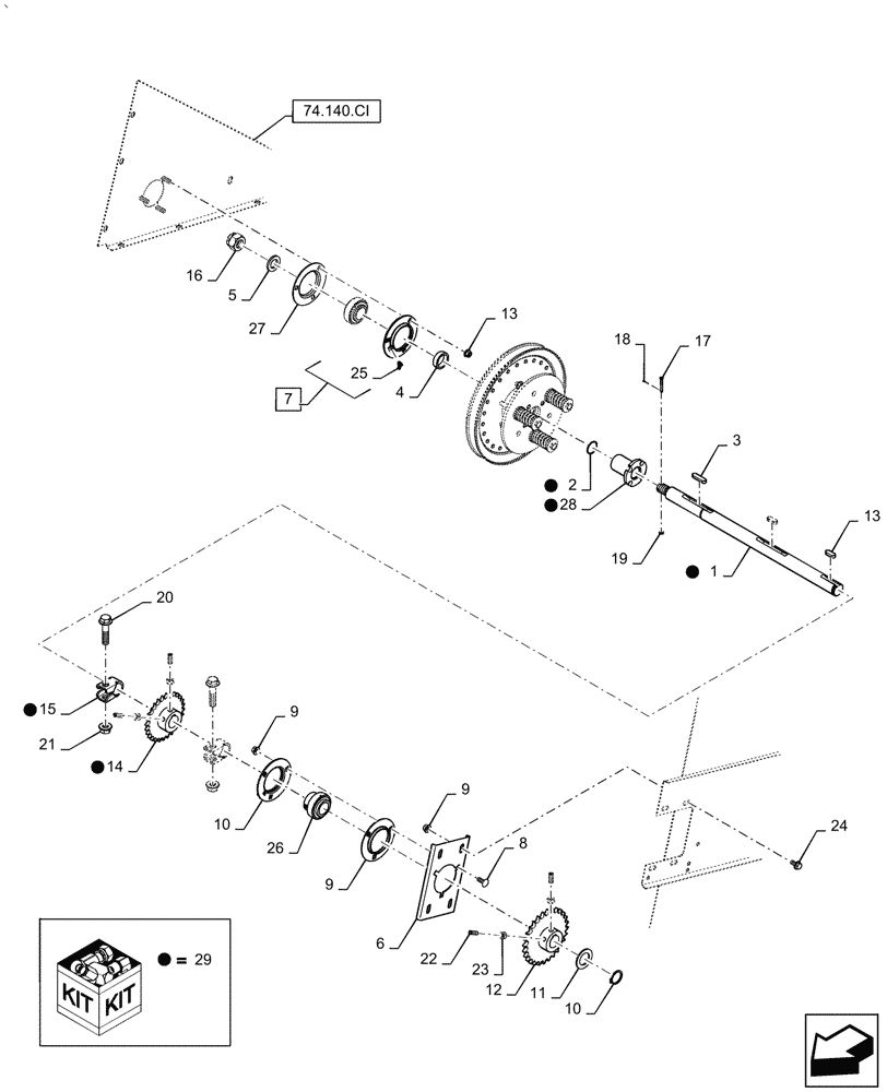 Схема запчастей Case IH AF4088 - (74.140.AM[02]) - DRIVE ASSY, ELEVATOR JACKSHAFT (74) - CLEANING