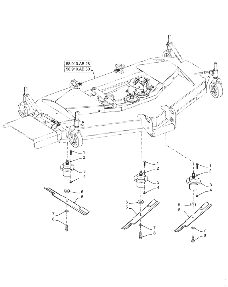 Схема запчастей Case IH MW172S - (58.910.AD[11]) - VAR - 717966086, 717966096 - MOWER DECK CUTTER (58) - ATTACHMENTS/HEADERS