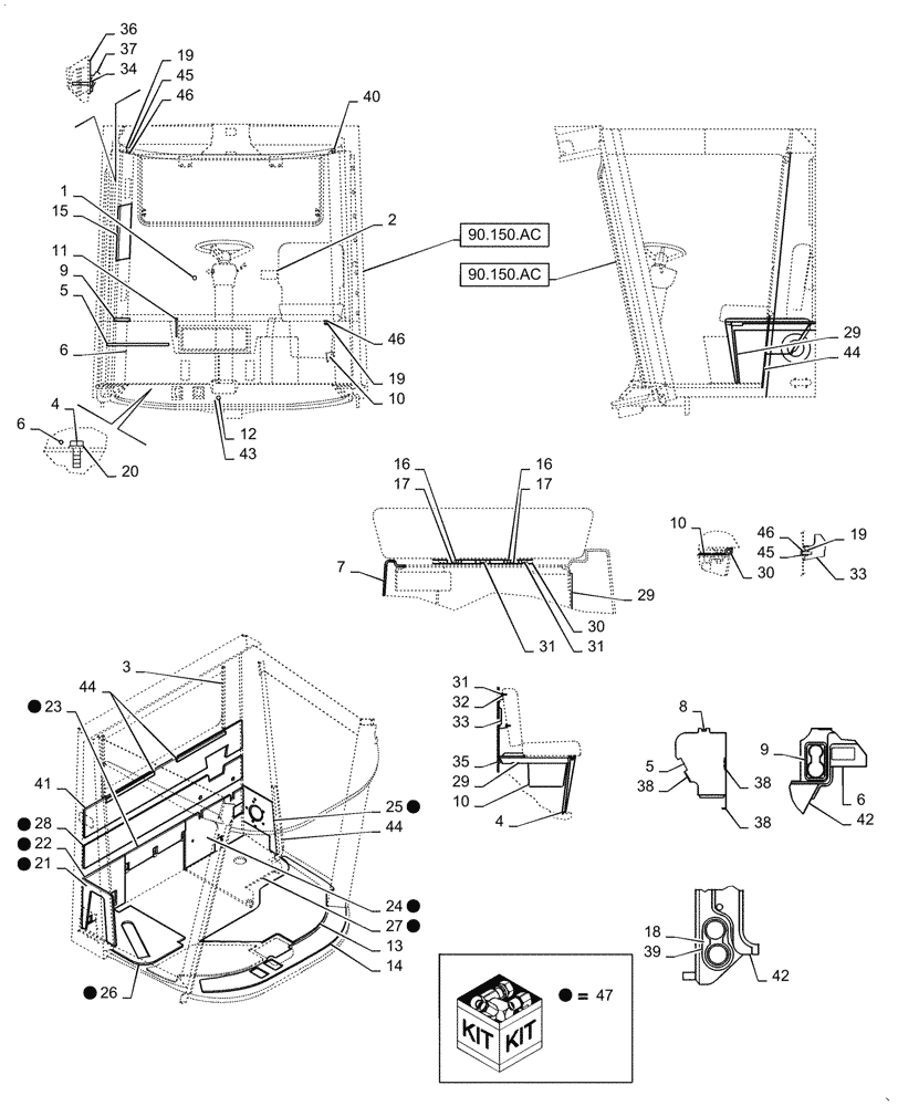 Схема запчастей Case IH 6088 - (90.160.AH) - CAB INTERIOR TRIM (90) - PLATFORM, CAB, BODYWORK AND DECALS