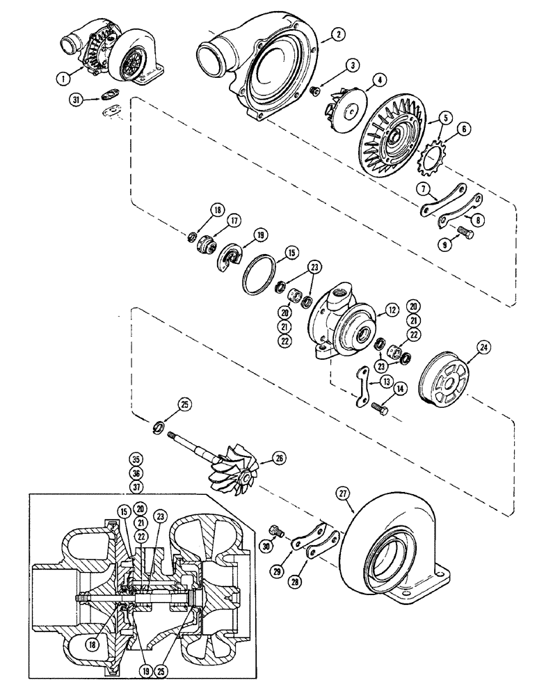 Схема запчастей Case IH 1370 - (026) - TURBOCHARGER PARTS, (504BDT) DIESEL ENGINE (02) - ENGINE