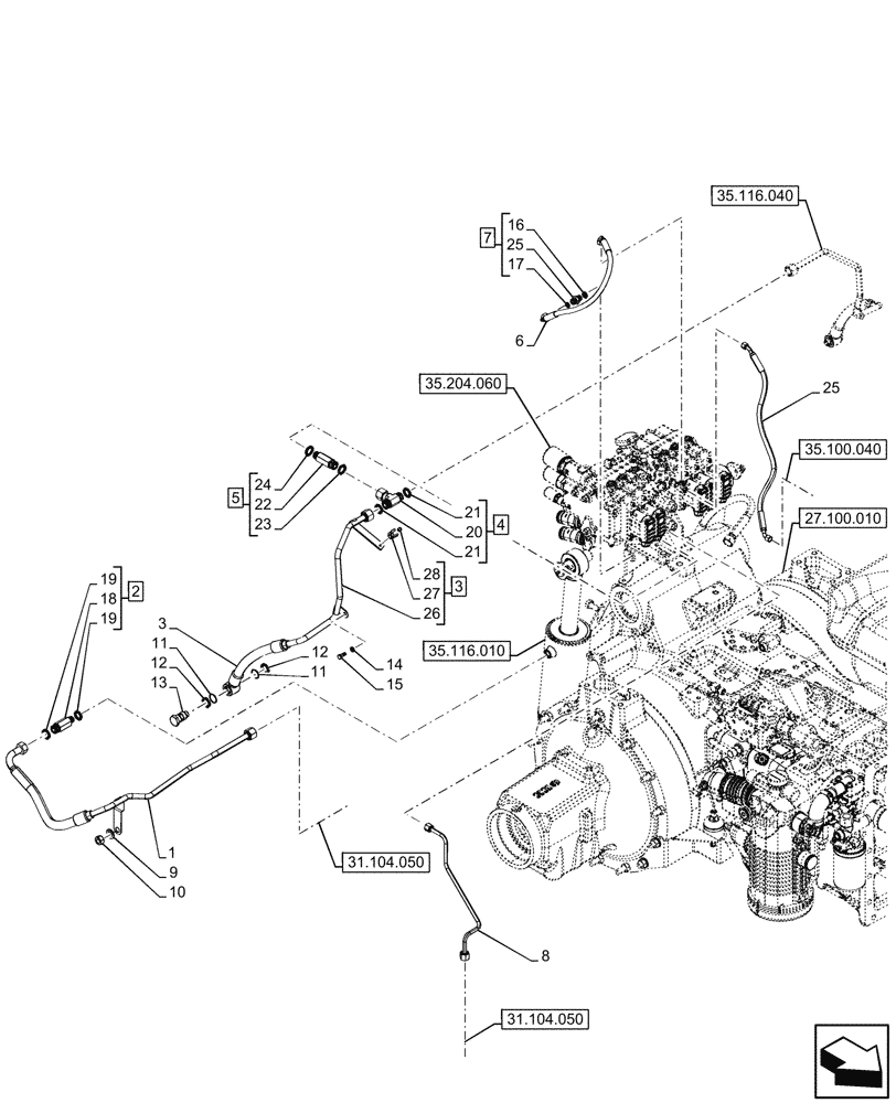 Схема запчастей Case IH OPTUM 270 CVT - (35.116.030) - VAR - 759042 - HYDRAULIC LIFT, PIPE, W/ HYDRAULIC STABILIZERS (35) - HYDRAULIC SYSTEMS