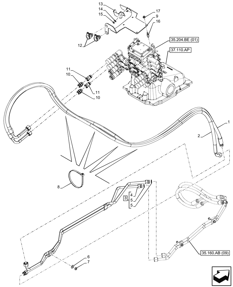 Схема запчастей Case IH MAXXUM 115 - (35.160.AB[11]) - VAR - 758582 - REMOTE CONTROL VALVE, W/ MECHANICAL ENGAGEMENT, LINE (35) - HYDRAULIC SYSTEMS