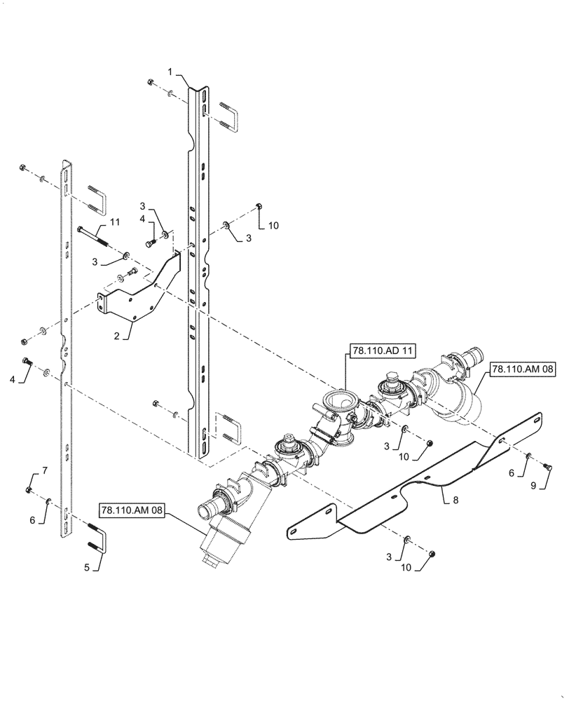 Схема запчастей Case IH PATRIOT 4440 - (78.110.AD[10]) - CENTER SECTION, 2" MANIFOLD MOUNTING, ASN YGT042518 & BSN YGT044001 (78) - SPRAYING