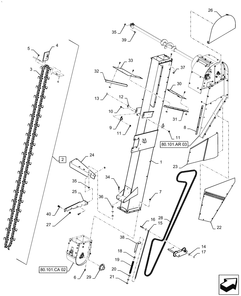 Схема запчастей Case IH AF4077 - (80.101.AR[02]) - CLEAN GRAIN ELEVATOR, EXTENDED WEAR (80) - CROP STORAGE/UNLOADING