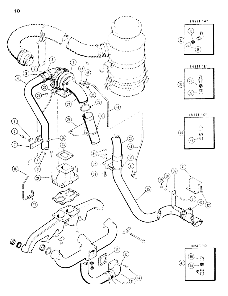 Схема запчастей Case IH 1200 - (010) - TURBO CHARGER SYSTEM, (451) DIESEL ENGINE (02) - ENGINE