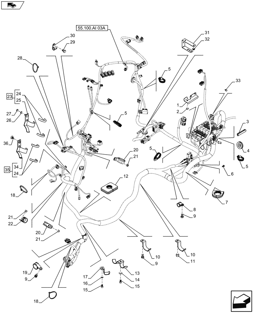 Схема запчастей Case IH FARMALL 105U - (55.100.AI[04A]) - STD + VAR - 390754 - MAIN HARNESS, CABLE CLIP, BRACKET, NA - BEGIN YR 11-MAR-2013 (55) - ELECTRICAL SYSTEMS