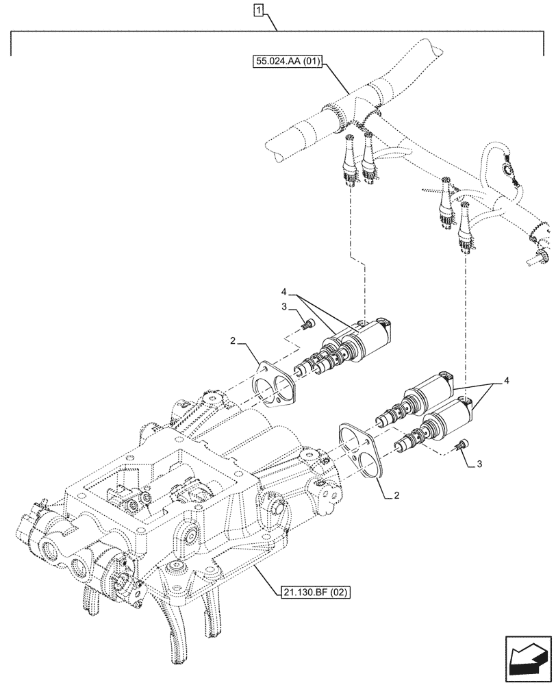 Схема запчастей Case IH MAXXUM 150 - (55.024.AH[03]) - SERVICE KIT, TRANSMISSION HOUSING, COVER, SOLENOID (55) - ELECTRICAL SYSTEMS