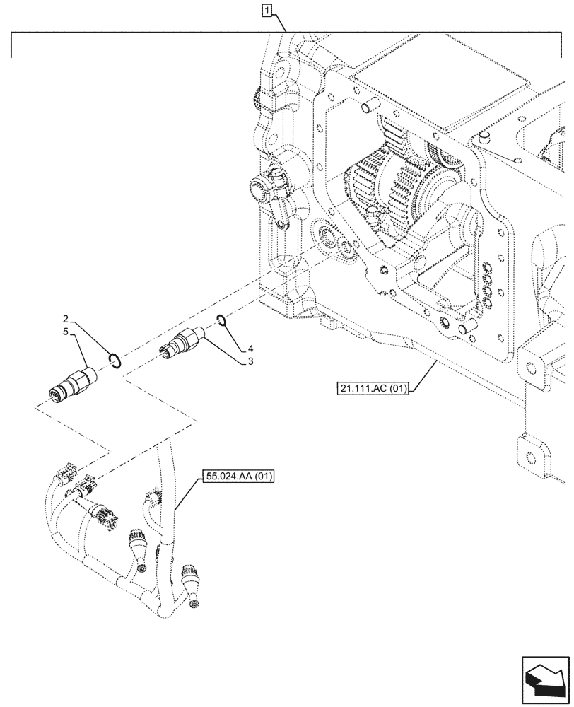 Схема запчастей Case IH MAXXUM 150 - (55.022.AB[03]) - SERVICE KIT, TRANSMISSION, TEMPERATURE SWITCH (55) - ELECTRICAL SYSTEMS