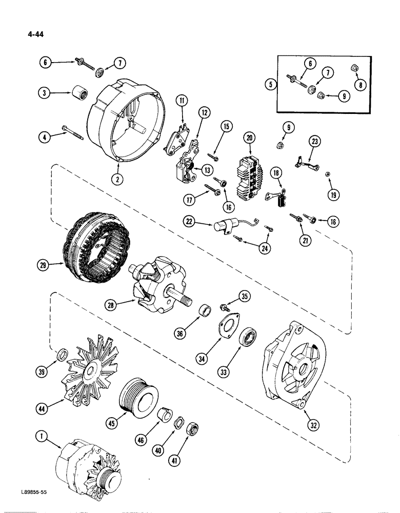 Схема запчастей Case IH 1896 - (4-44) - ALTERNATOR, DELCO 105 AMP (04) - ELECTRICAL SYSTEMS