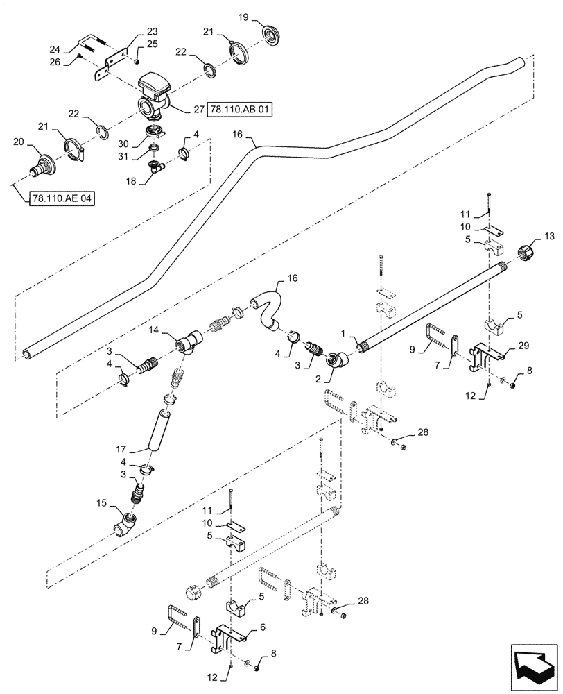 Схема запчастей Case IH PATRIOT 2250 - (78.110.AE[05]) - BOOM PLUMBING, RH, OUTER, 20" NOZZLE SPACING, 5 SECTION, 80, BSN YGT042519 (78) - SPRAYING