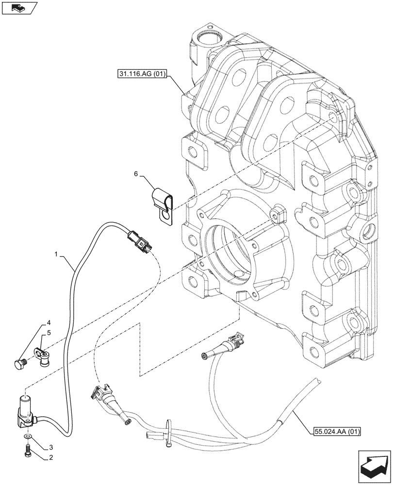 Схема запчастей Case IH MAXXUM 120 - (55.031.AC) - VAR - 390283 - PARKING LOCK, SPEED SENSOR (55) - ELECTRICAL SYSTEMS