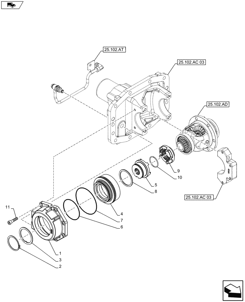 Схема запчастей Case IH FARMALL 115U - (25.102.AS) - VAR - 330308, 330415 - DIFFERENTIAL LOCK, W/ HYDRAULIC DIFFERENTIAL LOCK, ISO (25) - FRONT AXLE SYSTEM