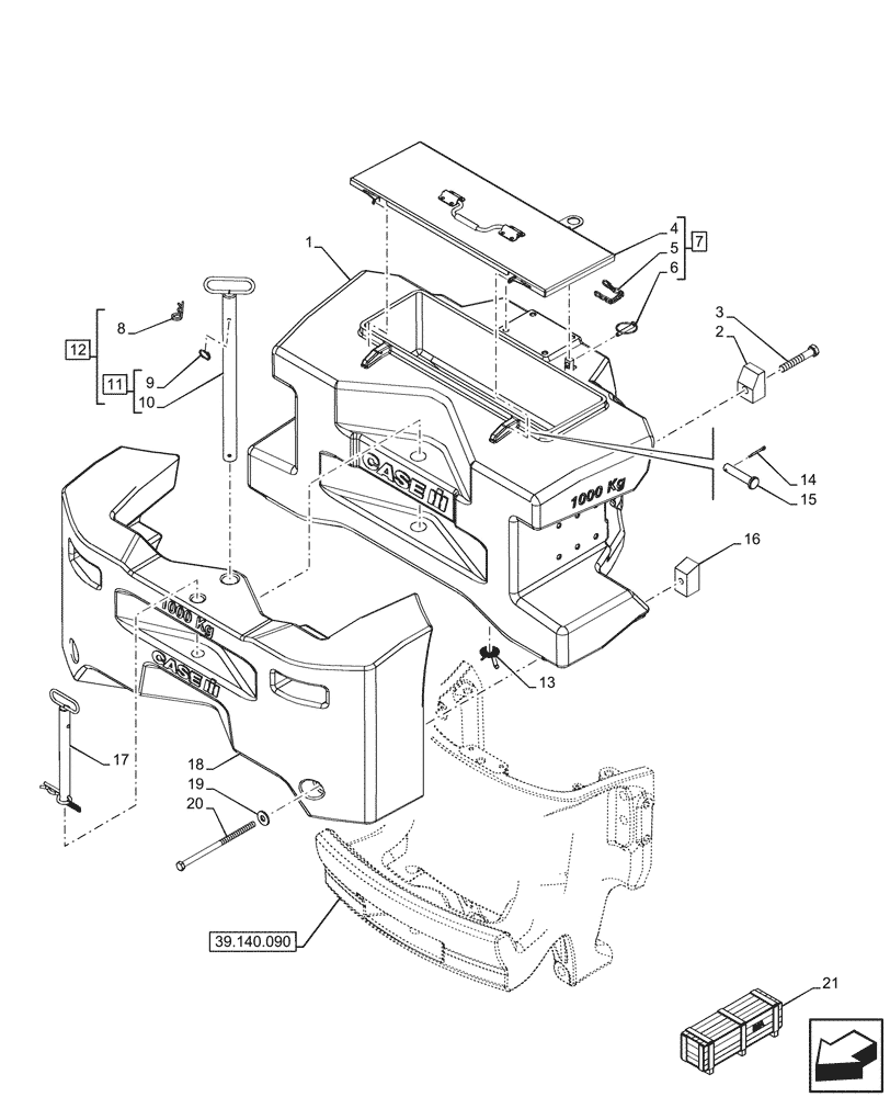 Схема запчастей Case IH OPTUM 270 CVT - (39.140.021) - VAR - 758776 - FRONT, BALLAST (1000 KG) (39) - FRAMES AND BALLASTING