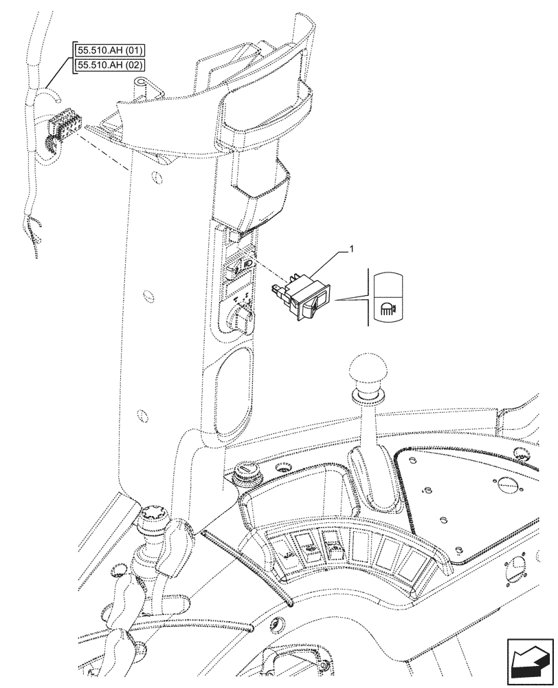 Схема запчастей Case IH FARMALL 105U - (55.405.AV) - VAR - 332325, 334151, 334152, 335699, 744713 - HEADLIGHT, SWITCH (55) - ELECTRICAL SYSTEMS