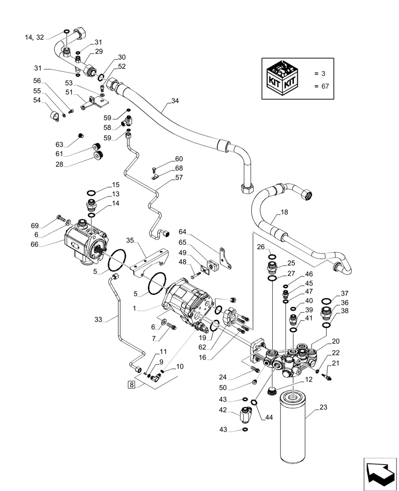 Схема запчастей Case IH MAGNUM 235 - (35.105.AA[01]) - HYDRAUILIC SYSTEM, PISTON PUMP & FILTER, STANDARD & HIGH FLOW CAPACITY (35) - HYDRAULIC SYSTEMS