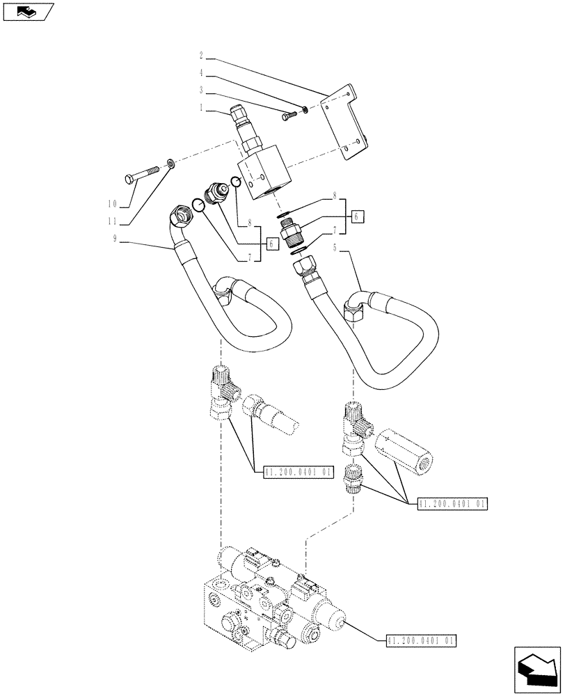 Схема запчастей Case IH PUMA 170 - (41.200.0401[02]) - AUTO GUIDANCE SYSTEM READY FOR BALER BAR MOUNTED SCREEN - VALVES AND PIPES (VAR.743330; VAR.743332 / 743609) (41) - STEERING