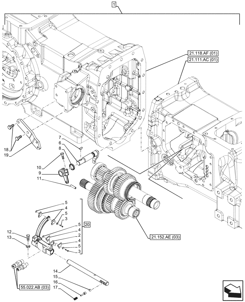 Схема запчастей Case IH MAXXUM 145 - (21.152.AN[01]) - SERVICE KIT, TRANSMISSION, CENTRAL REDUCTION GEAR, FORK (21) - TRANSMISSION