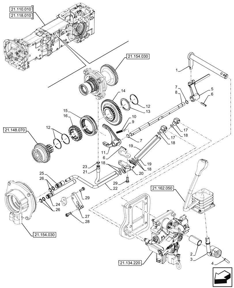 Схема запчастей Case IH FARMALL 80N - (21.134.230) - VAR - 759007 - POWERSHUTTLE, TRANSMISSION CONTROL VALVE, COMPONENTS, HI-LO, W/O PARKING LOCK, CREEPER (21) - TRANSMISSION