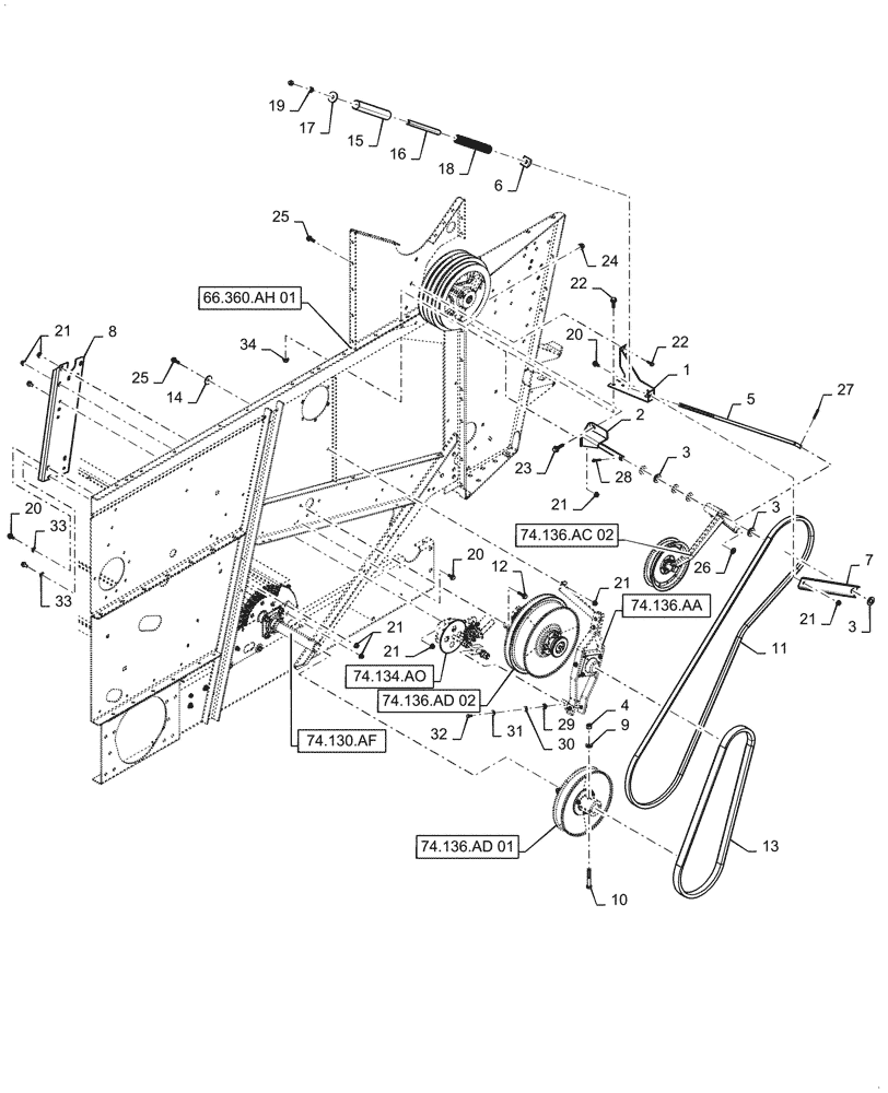 Схема запчастей Case IH 5088 - (74.136.AC[01]) - CLEANING FAN JACKSHAFT DRIVE ASSY (74) - CLEANING